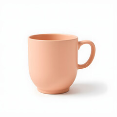 Pastel peach matte cup on white background, modern minimalism