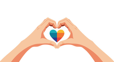 Fototapeta premium Show your care with a heart shape made by hands, a colorful symbol of love, connection, and support for social causes and campaigns