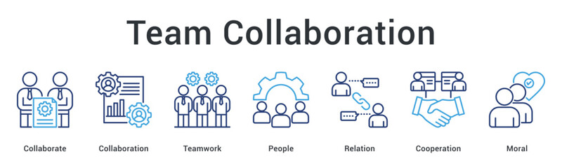 Team collaboration banner web icon emphasizing teamwork and cooperation with strong relations and workplace morale building.