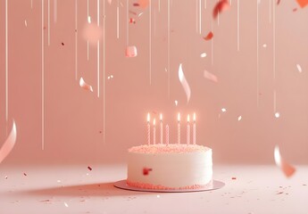 Pink Birthday Cake with Falling Confetti