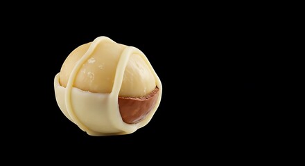 Single macadamia nut in white chocolate with dark background