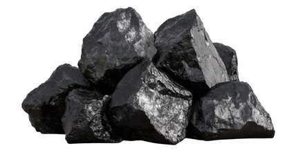 Obraz premium Pile of coal with natural dark mineral texture rough carbon pieces solid energy material black rocky fragments detail isolated on white background