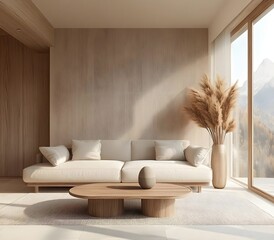 Minimalist Living Room Interior Design with Mountain View