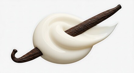 Vanilla bean and cream swirl isolated on white background for culinary concepts