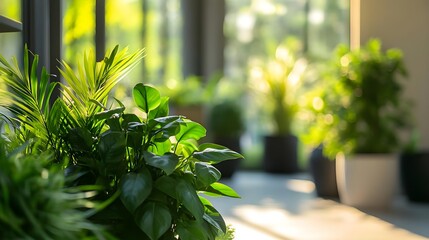 Lush Indoor Plants in Sunlit Room
