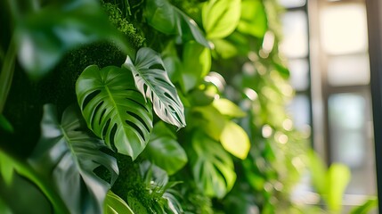 Lush Green Tropical Plant Wall