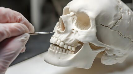 Close-up of Human Skull Model Being Examined