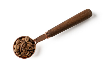 The coffee bean on spoon isolate on white, high resolution image take from 45MP camera