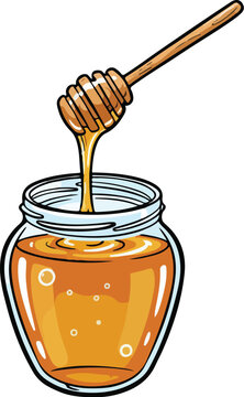 Jar of honey with wooden drizzler vector illustration