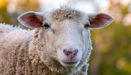 Generative AI of a sheep in a field on a blurred background