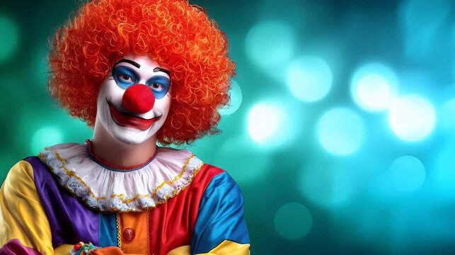 Clown portrait bright colors wig makeup performing arts