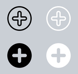 Set of Add icon. Plus icon sign symbol in trendy flat style. Medical cross vector icon illustration isolated on gray background