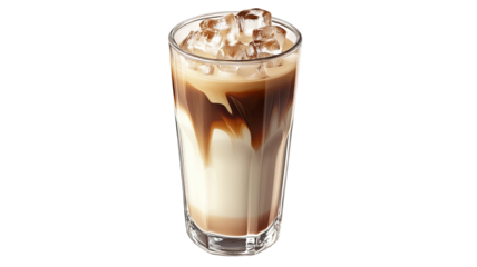 Tall glass of iced coffee with chilled dark brew smooth refreshing beverage detailed cold drink surface isolated on white background