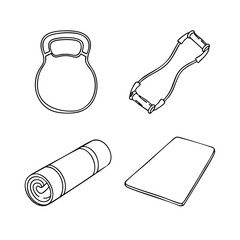 Fitness equipment flat line vector icon set for home workout and resistance training