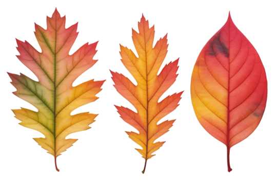 Three Watercolor Autumn Leaves Side by Side fall leaf