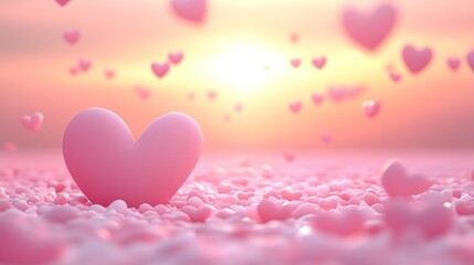Pink hearts float in soft sunset