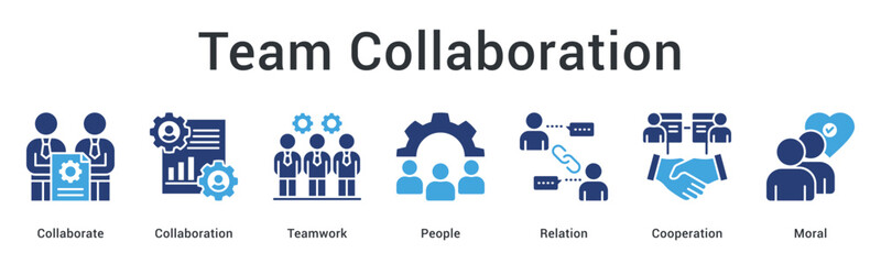 Team collaboration banner web icon emphasizing teamwork and cooperation with strong relations and workplace morale building.