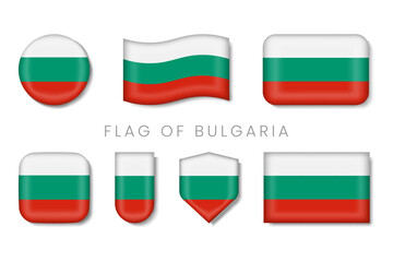 Bulgaria National Symbols — White Green Red Glossy Flag Icon Collection