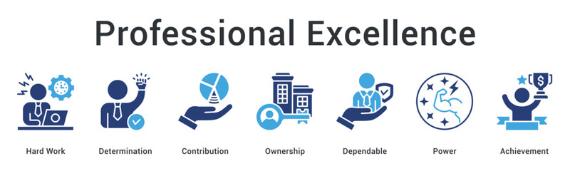 Professional excellence banner web icon showcasing hard work and determination with ownership leading to powerful achievements.