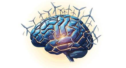 Brain with Wind Turbines Representing Ideas and Innovation, Generative AI.