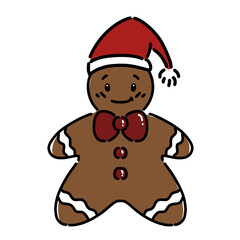 Hand-drawn Cute gingerbread man cookie clipart perfect for Christmas designs