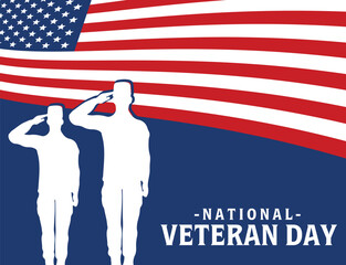 Veteran day with soldier and America flag on background