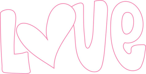 Pink outlined love word and heart symbol, simple romantic design