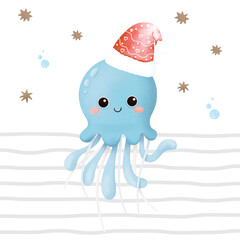 Cute Jellyfish with christmas hat