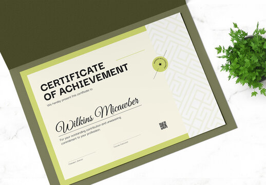 Achievement Certificate Professional Template with Modern Clean Minimal Design