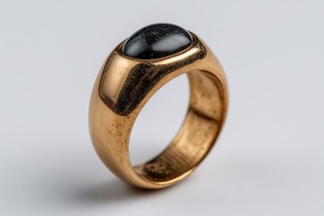 Elegant Gemstone Ring: Capturing the timeless allure of craftsmanship, a golden ring adorned with a dark gemstone, embodying sophistication and allure.