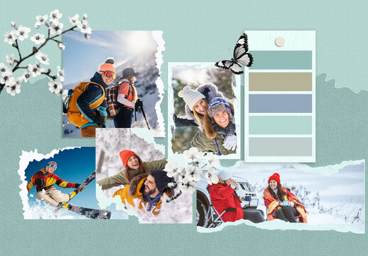 Instant Winter Scrapbook Photo Frame Collage Moodboard Mockup