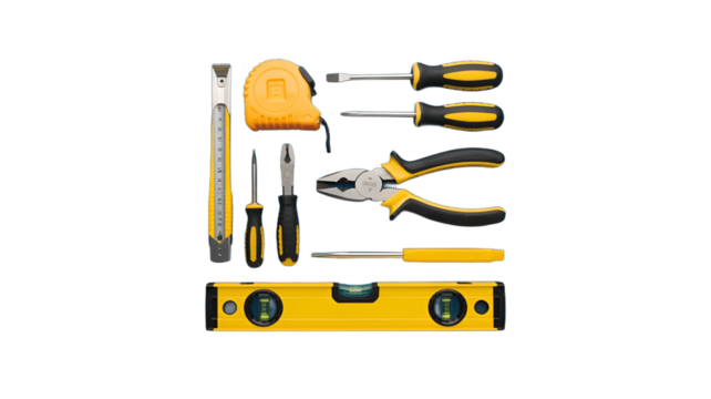 A variety of different tools are on display against the surface.