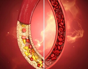 Medical comparison of a healthy artery and one with plaque buildup