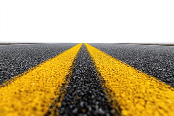Two yellow lines on a gray asphalt road extending into the distance