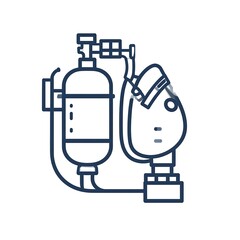 Medical equipment outline graphic with oxygen tank, tubing, and face mask for illustration
