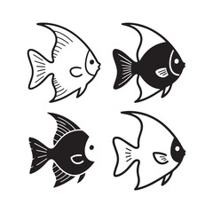  Stylized Black and White Angelfish Illustrations for Tropical Marine Life Designs.