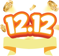 Festive Cartoon Style 12.12 Numbers with Coins for Shopping Promotion