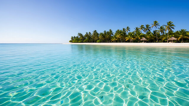 tropical beach with palm trees - Powered by Adobe