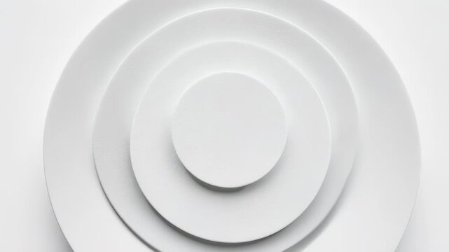 Four stacked circular plates in a minimalist, monochromatic studio shot