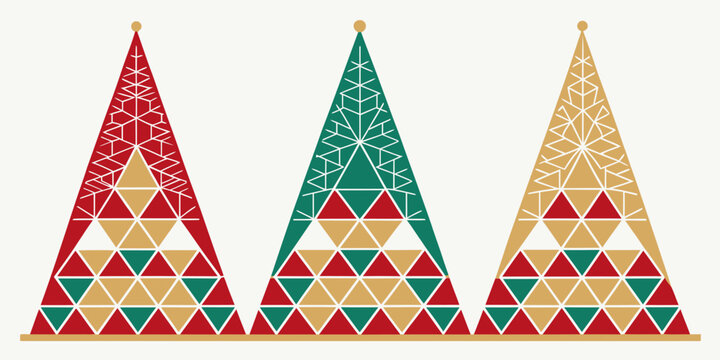 Festive holiday cheer with stylish geometric Christmas trees for memorable seasonal designs, perfect for cards, invitations, and decorative projects