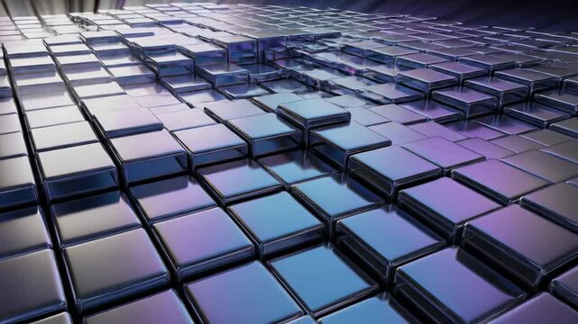 Digital Grid Abstraction: A captivating display of a three-dimensional grid, the cubes reflect and refract the light, creating an intricate interplay of colors.