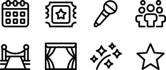 Event icons calendar ticket microphone crowd red carpet stage stars