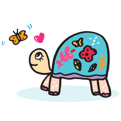 Fototapeta premium Hand drawing doodle cute tortoise ,Cute tortoise in simple cartoon style, Cute animal,Cute turtle 