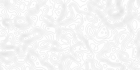 Minimal white line geometric grid outline curve counter map and wavy topography relief discovery area white, black line texture background.	