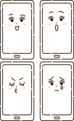 スマホ表情セット（喜び・驚き・怒り・悲しみ）スマートフォンキャラクター素材