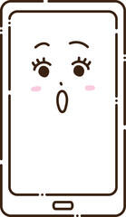 スマホ　驚く表情　スマートフォン　びっくり　かわいいキャラクターイラスト