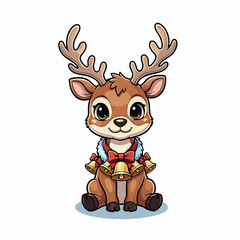 Adorable Cartoon Christmas Reindeer Character with Bells and Bow