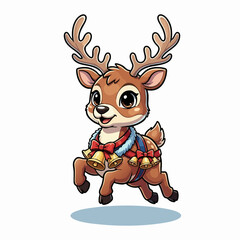 Fototapeta premium Cute Christmas Reindeer Character Mascot with Jingle Bells