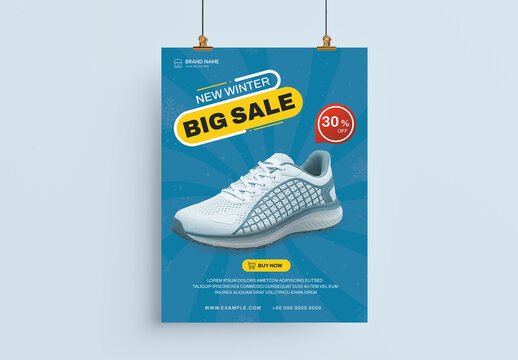 Winter Sneaker Big Sale Poster Layout with Shoe Discount Promotional Banner Design