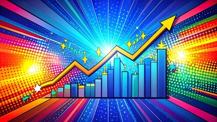 Fototapeta premium Pop Art Style Business Growth Chart with Colorful Rising Arrow 